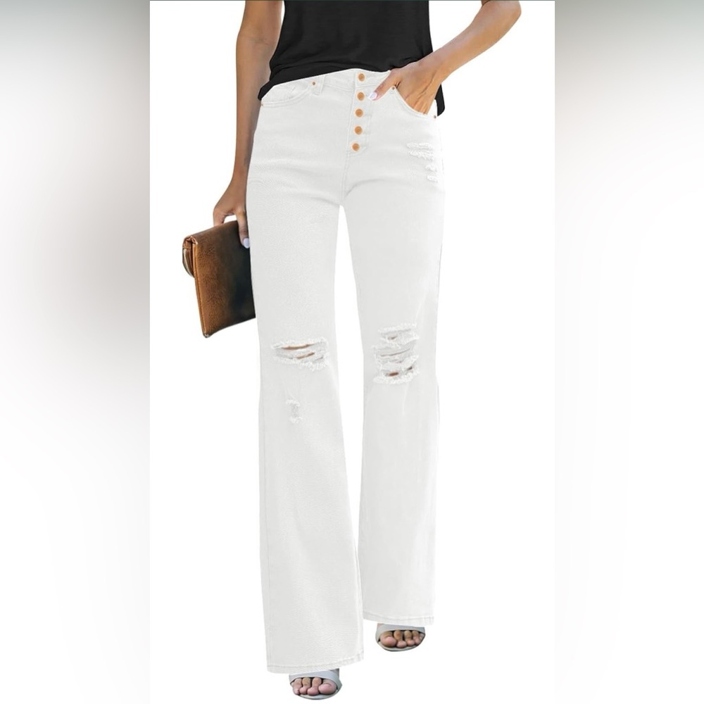 LookbookStore High Waisted Ripped Flare Jeans